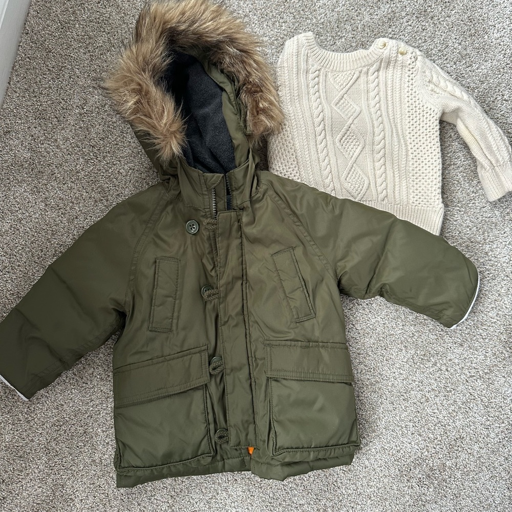 Baby Gap winter coat and sweater bundle